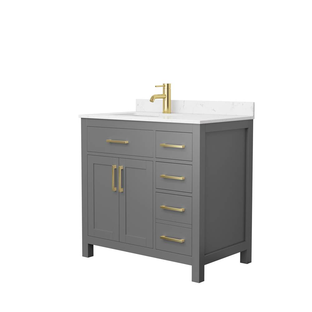 Wyndham Collection - Beckett 36 Inch Single Bathroom Vanity in Dark Gray, Carrara Cultured Marble Countertop, Undermount Square Sink, Brushed Gold Trim