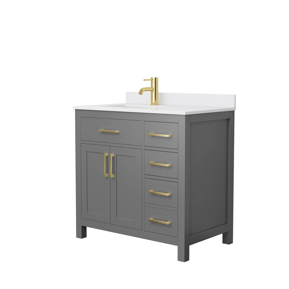 Wyndham Collection - Beckett 36 Inch Single Bathroom Vanity in Dark Gray, White Cultured Marble Countertop, Undermount Square Sink, Brushed Gold Trim