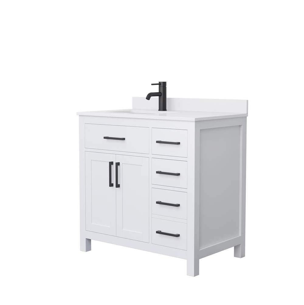 Wyndham Collection - Beckett 36 Inch Single Bathroom Vanity in White, White Cultured Marble Countertop, Undermount Square Sink, Matte Black Trim