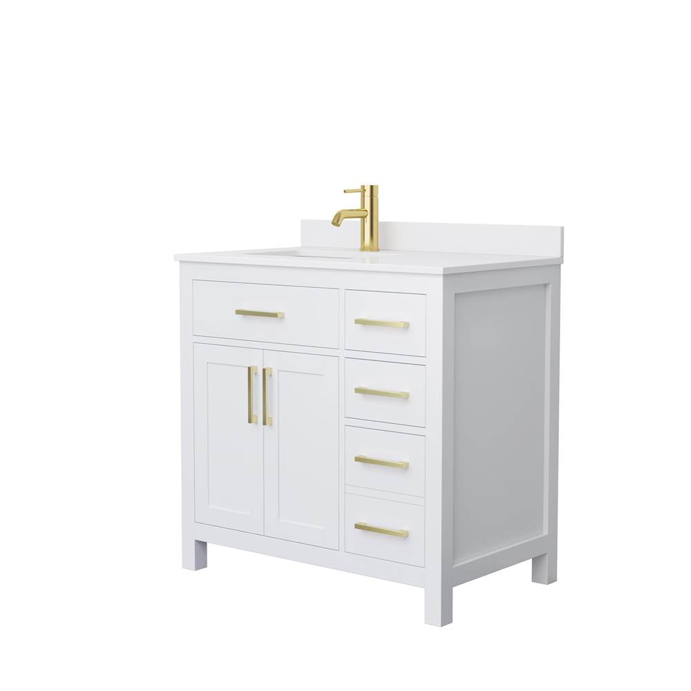 Wyndham Collection - Beckett 36 Inch Single Bathroom Vanity in White, White Cultured Marble Countertop, Undermount Square Sink, Brushed Gold Trim