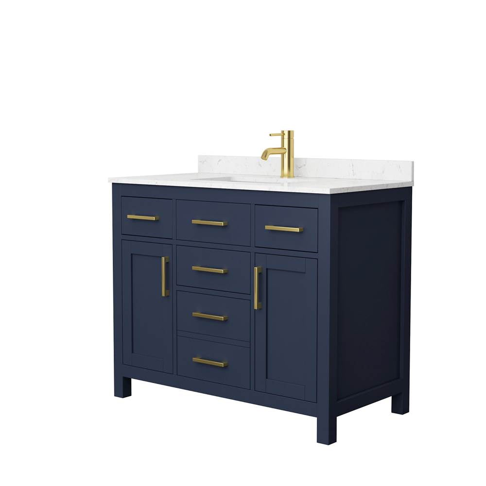 Wyndham Collection - Beckett 42 Inch Single Bathroom Vanity in Dark Blue, Carrara Cultured Marble Countertop, Undermount Square Sink, No Mirror