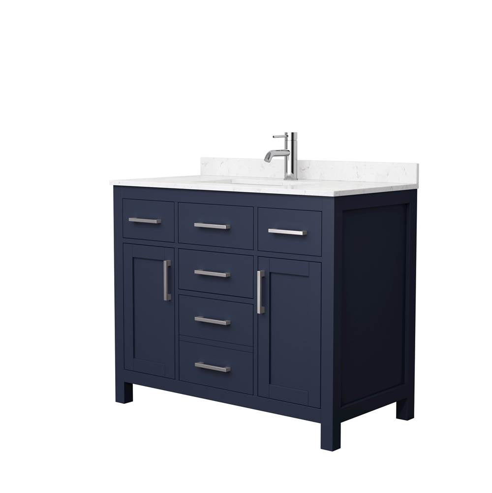 Wyndham Collection - Beckett 42 Inch Single Bathroom Vanity in Dark Blue, Carrara Cultured Marble Countertop, Undermount Square Sink, Brushed Nickel Trim