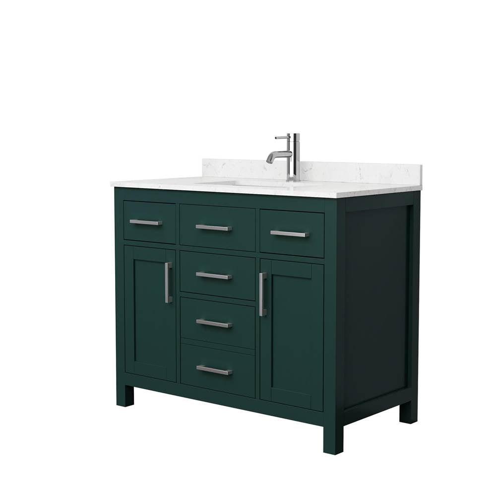 Wyndham Collection - Beckett 42 Inch Single Bathroom Vanity in Green, Carrara Cultured Marble Countertop, Undermount Square Sink, Brushed Nickel Trim