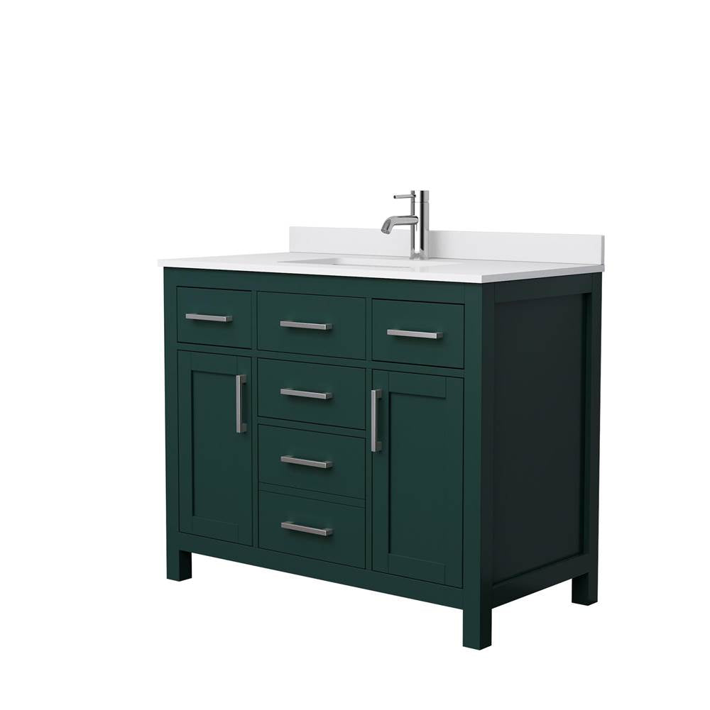 Wyndham Collection - Beckett 42 Inch Single Bathroom Vanity in Green, White Cultured Marble Countertop, Undermount Square Sink, Brushed Nickel Trim