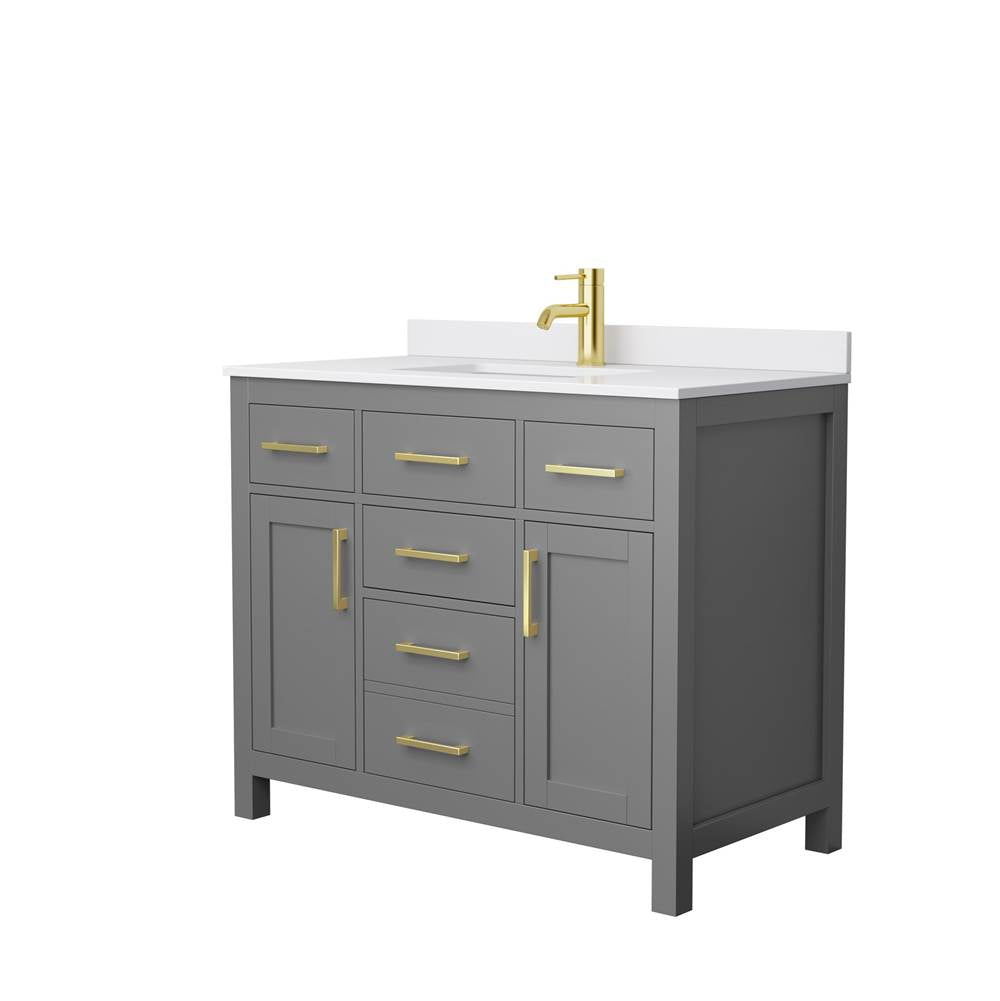 Wyndham Collection - Beckett 42 Inch Single Bathroom Vanity in Dark Gray, White Cultured Marble Countertop, Undermount Square Sink, Brushed Gold Trim