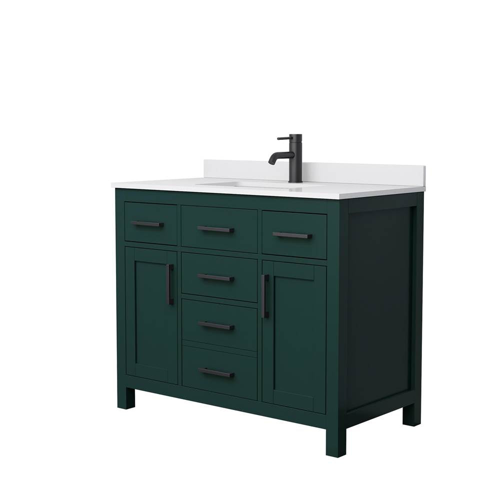 Wyndham Collection - Beckett 42 Inch Single Bathroom Vanity in Green, White Cultured Marble Countertop, Undermount Square Sink, Matte Black Trim