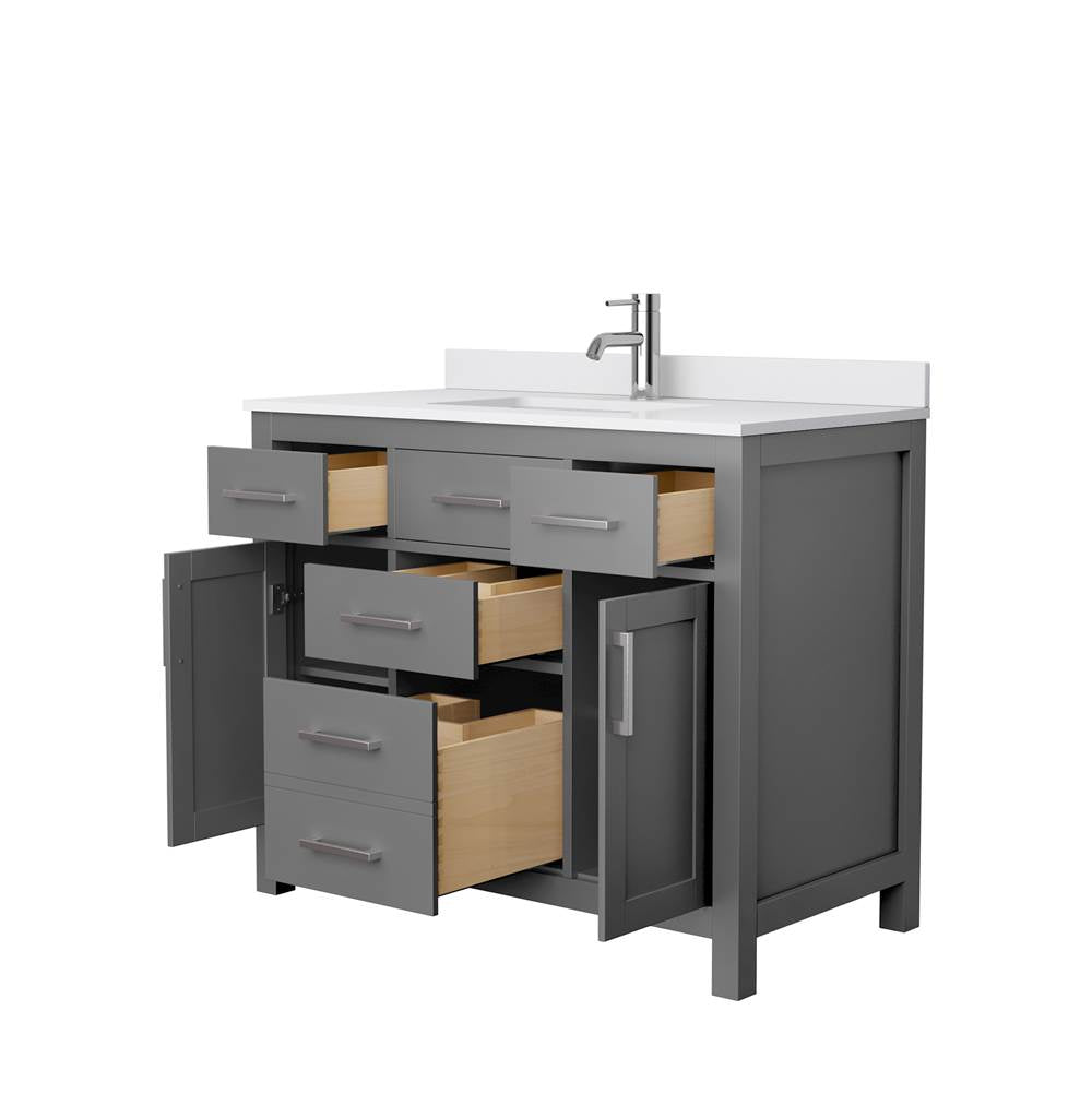 Beckett 42 Inch Single Bathroom Vanity in Dark Gray, White Cultured Marble Countertop, Undermount Square Sink, No Mirror