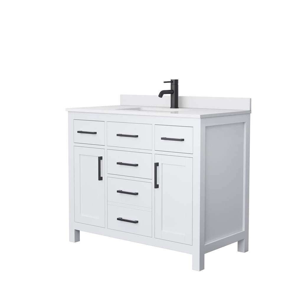 Wyndham Collection - Beckett 42 Inch Single Bathroom Vanity in White, White Cultured Marble Countertop, Undermount Square Sink, Matte Black Trim