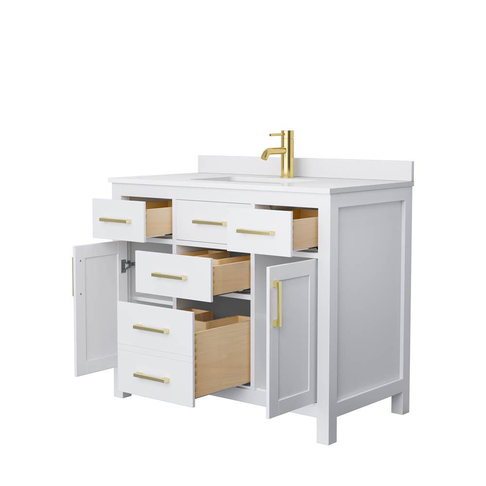 Beckett 42 Inch Single Bathroom Vanity in White, White Cultured Marble Countertop, Undermount Square Sink, Brushed Gold Trim