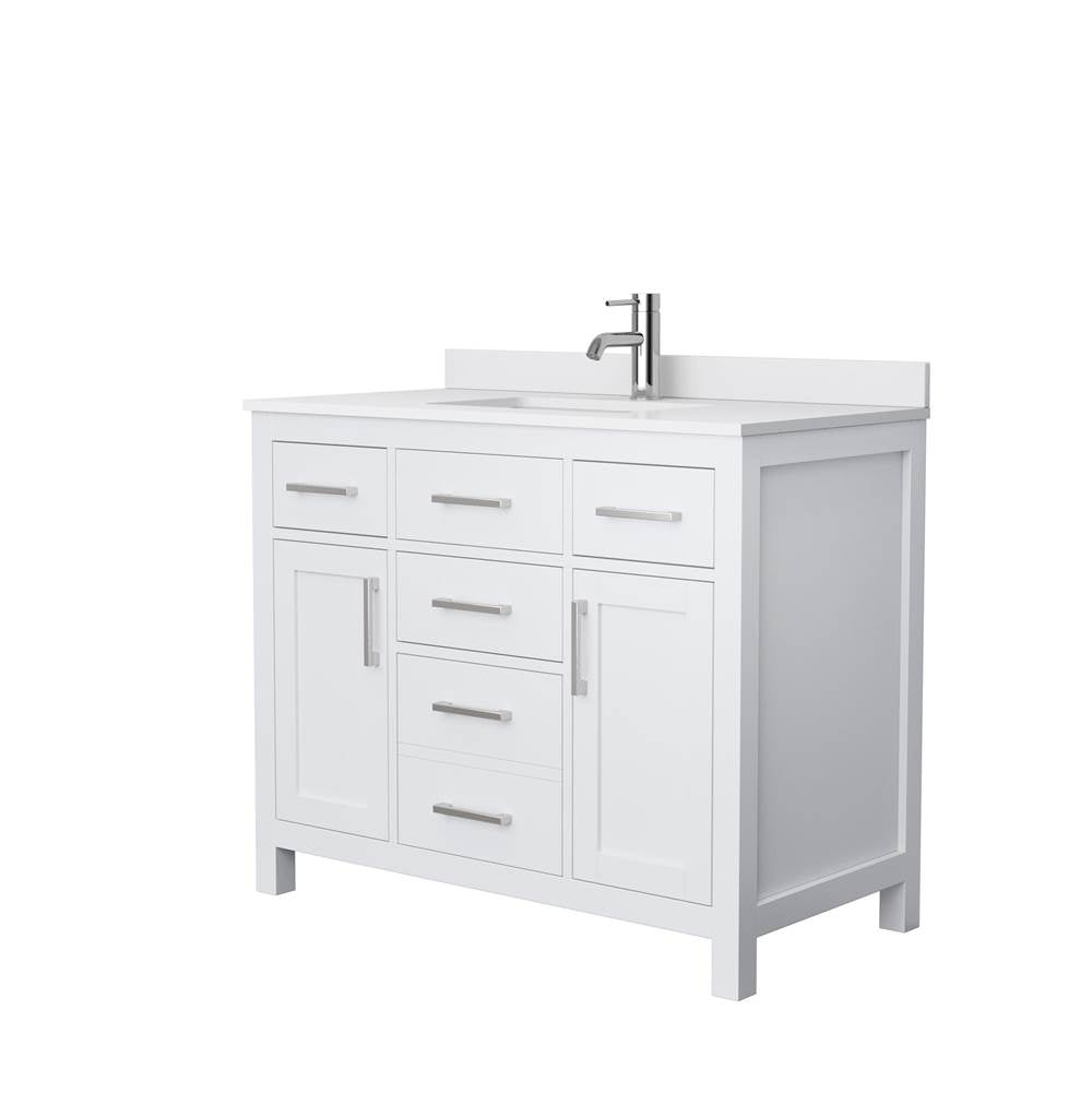 Wyndham Collection - Beckett 42 Inch Single Bathroom Vanity in White, White Cultured Marble Countertop, Undermount Square Sink, No Mirror