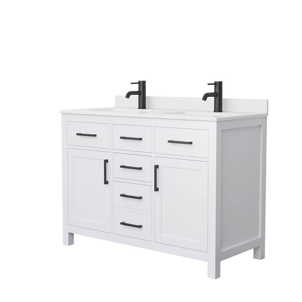 Wyndham Collection - Beckett 48 Inch Double Bathroom Vanity in White, White Cultured Marble Countertop, Undermount Square Sinks, Matte Black Trim
