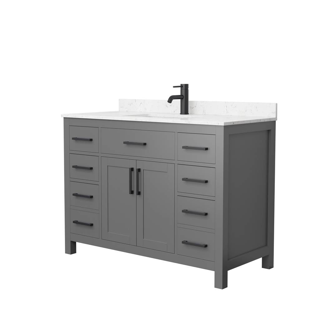 Wyndham Collection - Beckett 48 Inch Single Bathroom Vanity in Dark Gray, Carrara Cultured Marble Countertop, Undermount Square Sink, Matte Black Trim