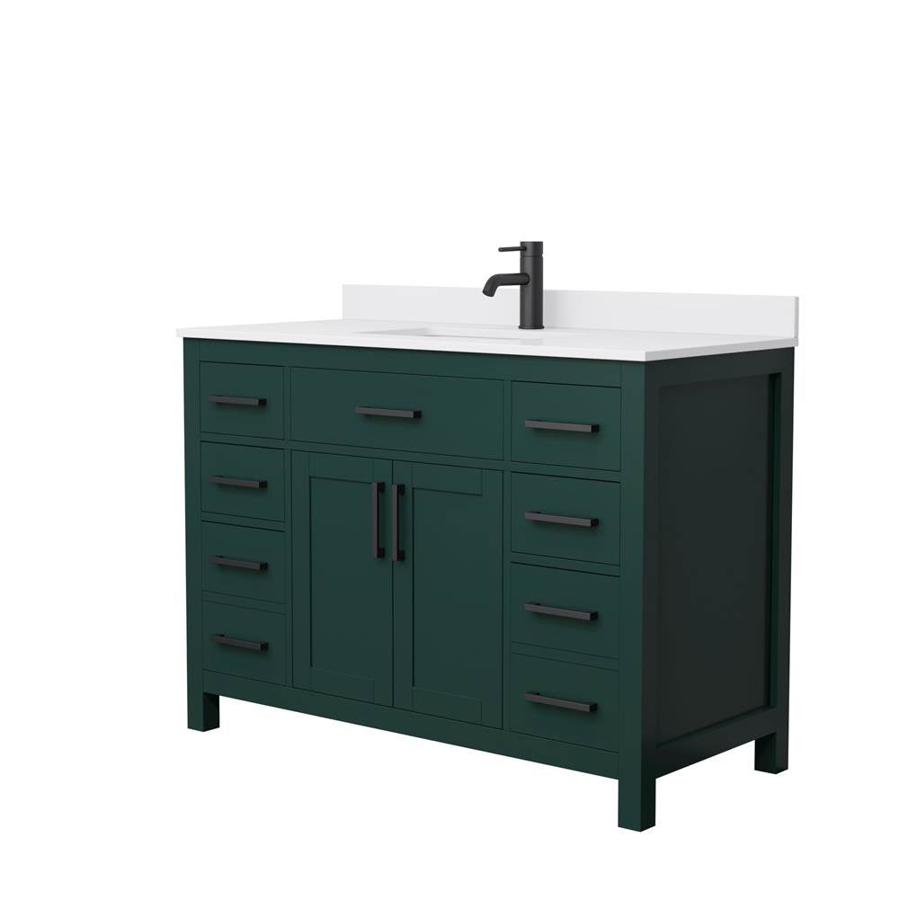 Wyndham Collection - Beckett 48 Inch Single Bathroom Vanity in Green, White Cultured Marble Countertop, Undermount Square Sink, Matte Black Trim