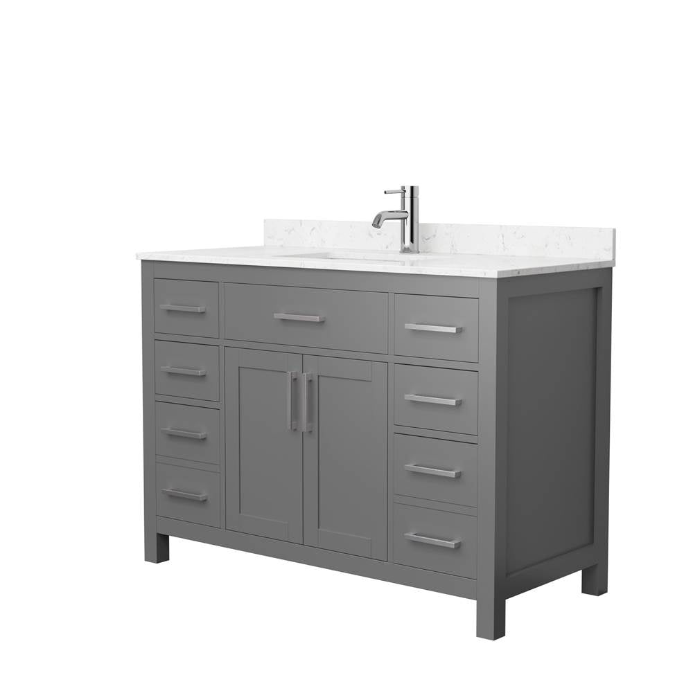 Wyndham Collection - Beckett 48 Inch Single Bathroom Vanity in Dark Gray, Carrara Cultured Marble Countertop, Undermount Square Sink, Brushed Nickel Trim