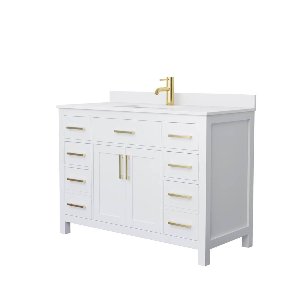 Wyndham Collection - Beckett 48 Inch Single Bathroom Vanity in White, White Cultured Marble Countertop, Undermount Square Sink, Brushed Gold Trim