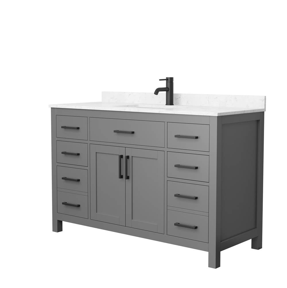 Wyndham Collection - Beckett 54 Inch Single Bathroom Vanity in Dark Gray, Carrara Cultured Marble Countertop, Undermount Square Sink, Matte Black Trim