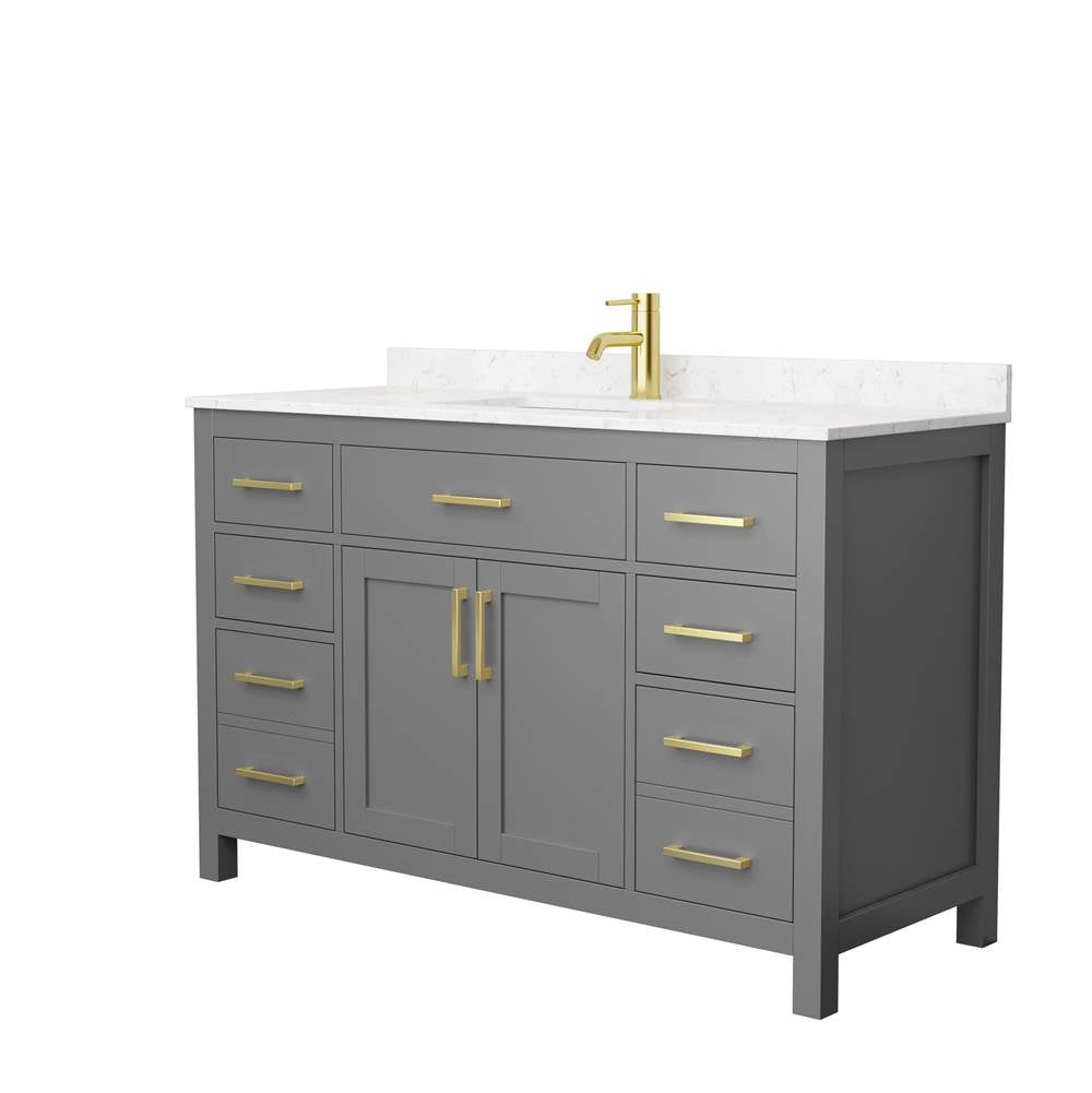 Wyndham Collection - Beckett 54 Inch Single Bathroom Vanity in Dark Gray, Carrara Cultured Marble Countertop, Undermount Square Sink, Brushed Gold Trim