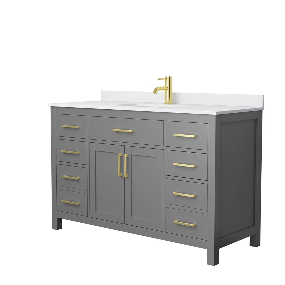 Wyndham Collection - Beckett 54 Inch Single Bathroom Vanity in Dark Gray, White Cultured Marble Countertop, Undermount Square Sink, Brushed Gold Trim