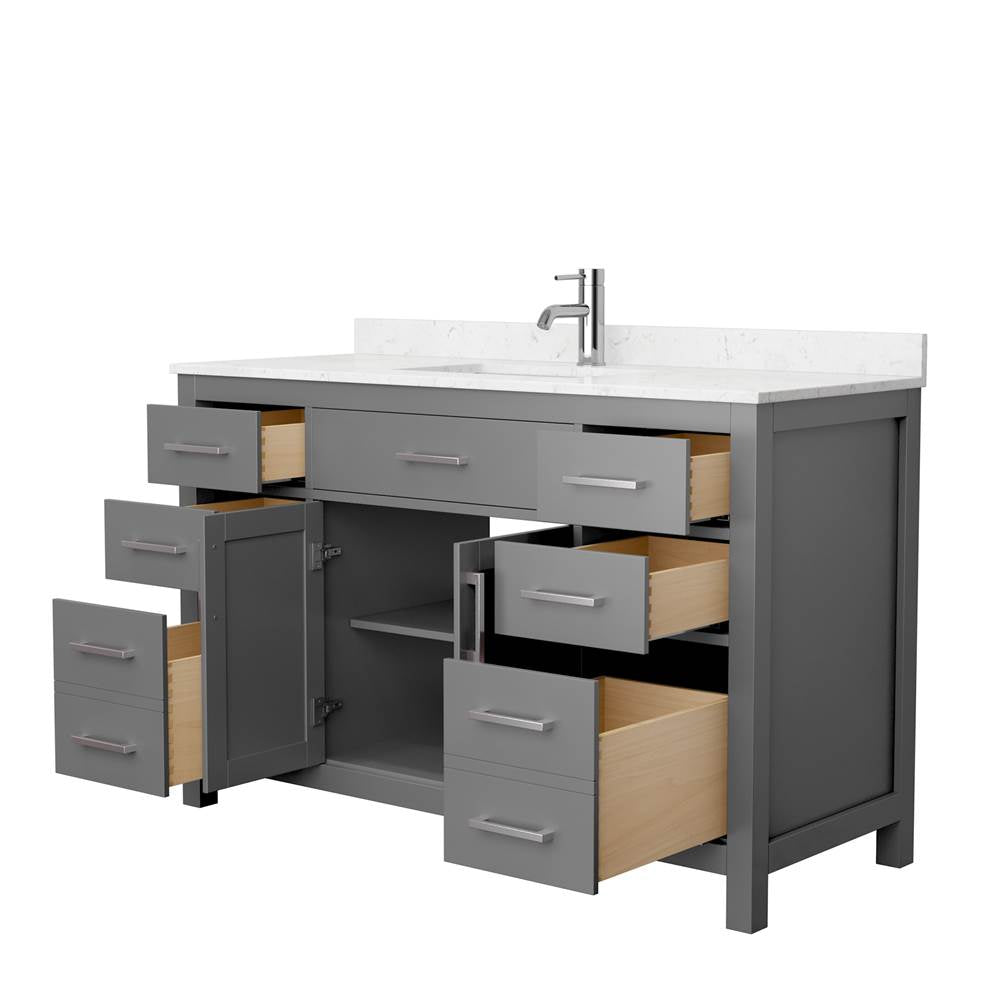 Beckett 54 Inch Single Bathroom Vanity in Dark Gray, Carrara Cultured Marble Countertop, Undermount Square Sink, No Mirror