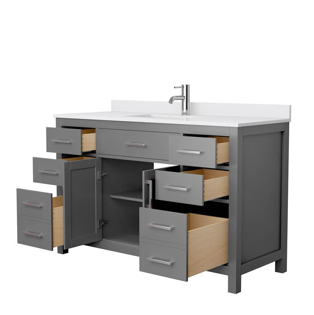 Beckett 54 Inch Single Bathroom Vanity in Dark Gray, White Cultured Marble Countertop, Undermount Square Sink, No Mirror