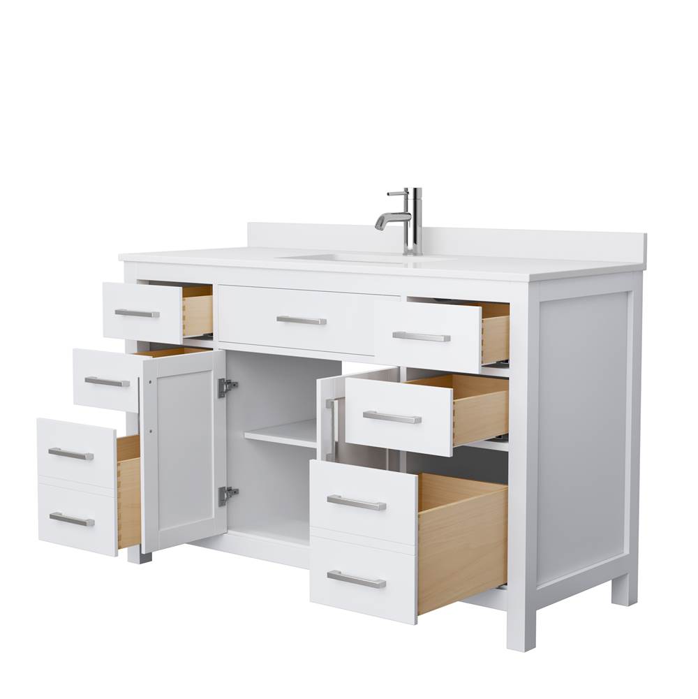 Beckett 54 Inch Single Bathroom Vanity in White, White Cultured Marble Countertop, Undermount Square Sink, No Mirror