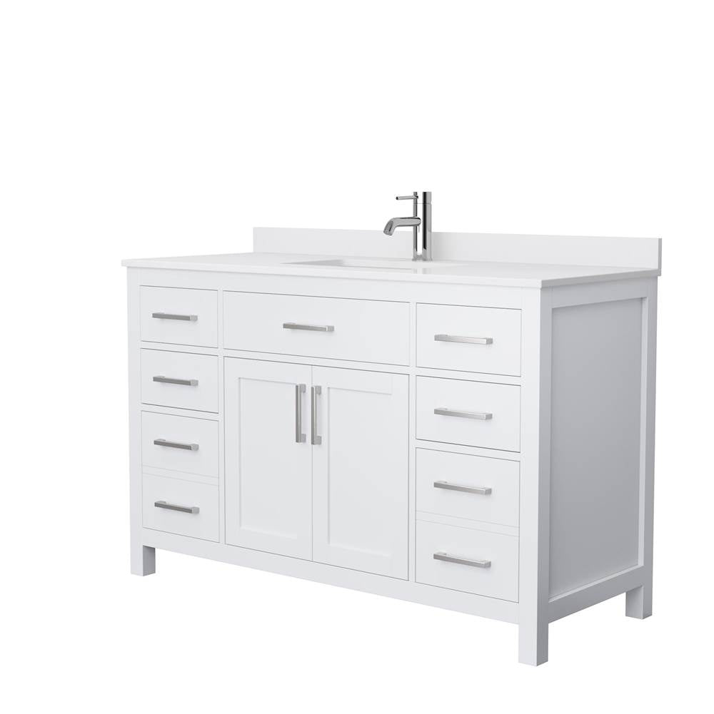 Wyndham Collection - Beckett 54 Inch Single Bathroom Vanity in White, White Cultured Marble Countertop, Undermount Square Sink, No Mirror