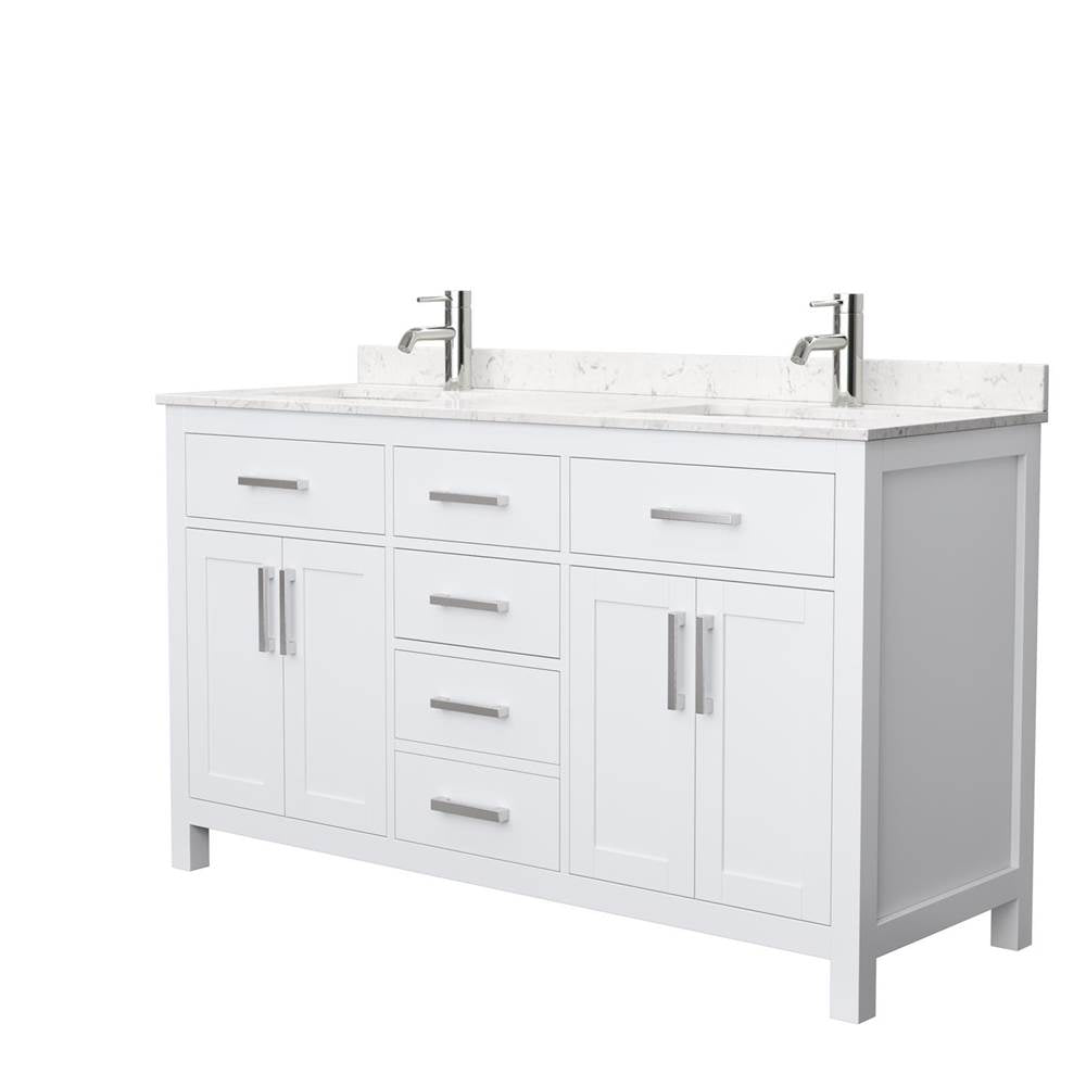 Wyndham Collection - Beckett 60 Inch Double Bathroom Vanity in White, Carrara Cultured Marble Countertop, Undermount Square Sinks, No Mirror - White