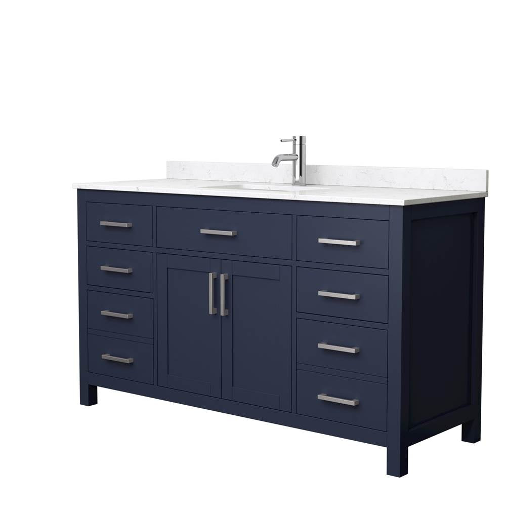 Wyndham Collection - Beckett 60 Inch Single Bathroom Vanity in Dark Blue, Carrara Cultured Marble Countertop, Undermount Square Sink, Brushed Nickel Trim