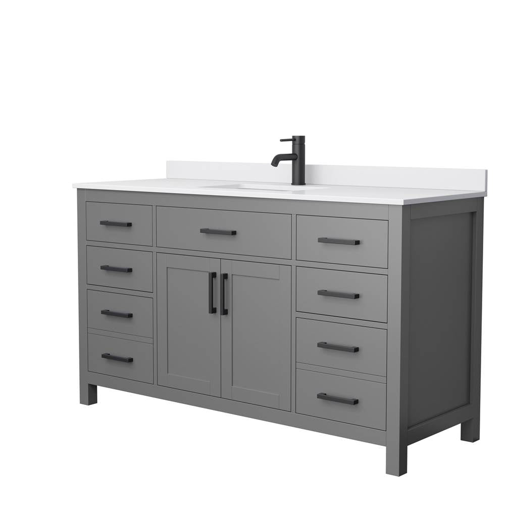 Wyndham Collection - Beckett 60 Inch Single Bathroom Vanity in Dark Gray, White Cultured Marble Countertop, Undermount Square Sink, Matte Black Trim