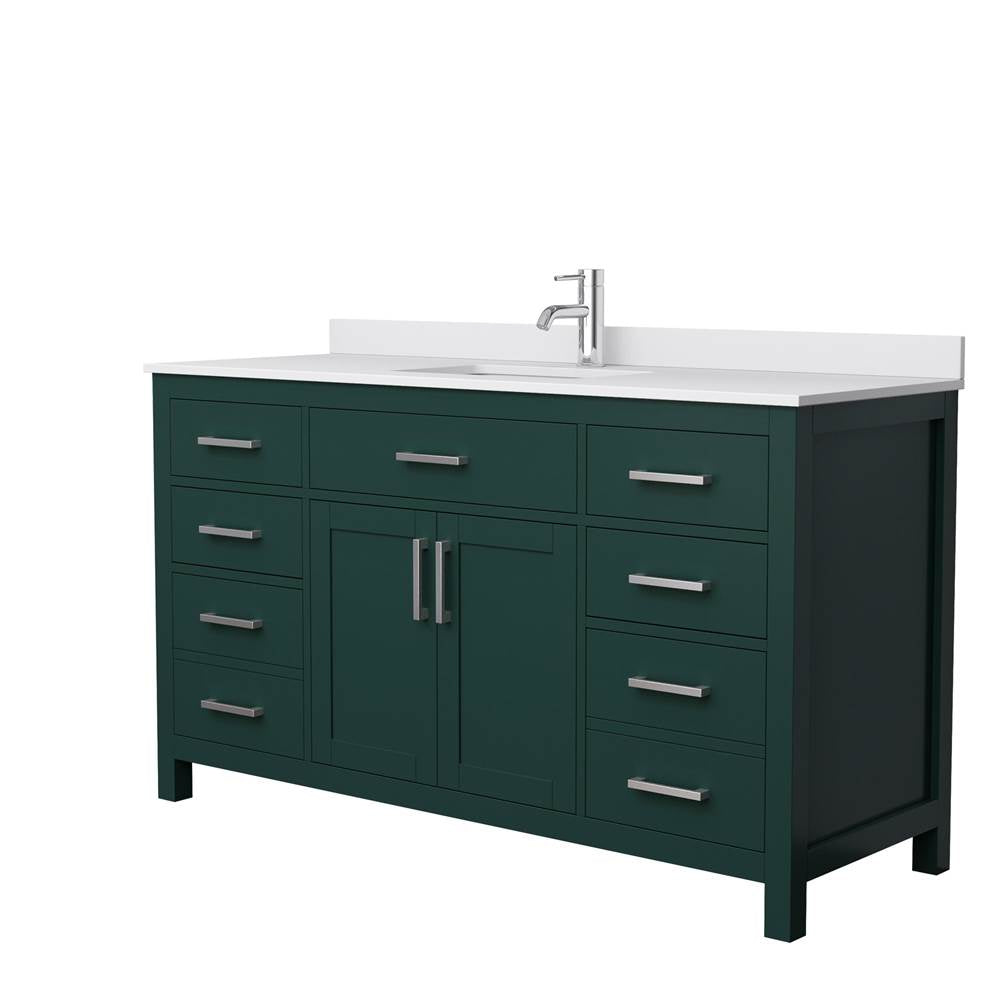 Wyndham Collection - Beckett 60 Inch Single Bathroom Vanity in Green, White Cultured Marble Countertop, Undermount Square Sink, Brushed Nickel Trim