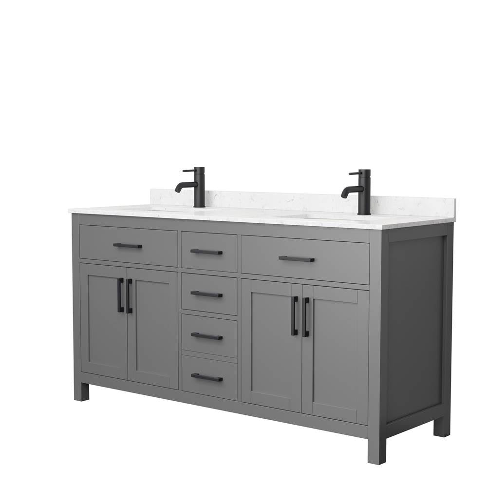 Wyndham Collection - Beckett 66 Inch Double Bathroom Vanity in Dark Gray, Carrara Cultured Marble Countertop, Undermount Square Sinks, Matte Black Trim
