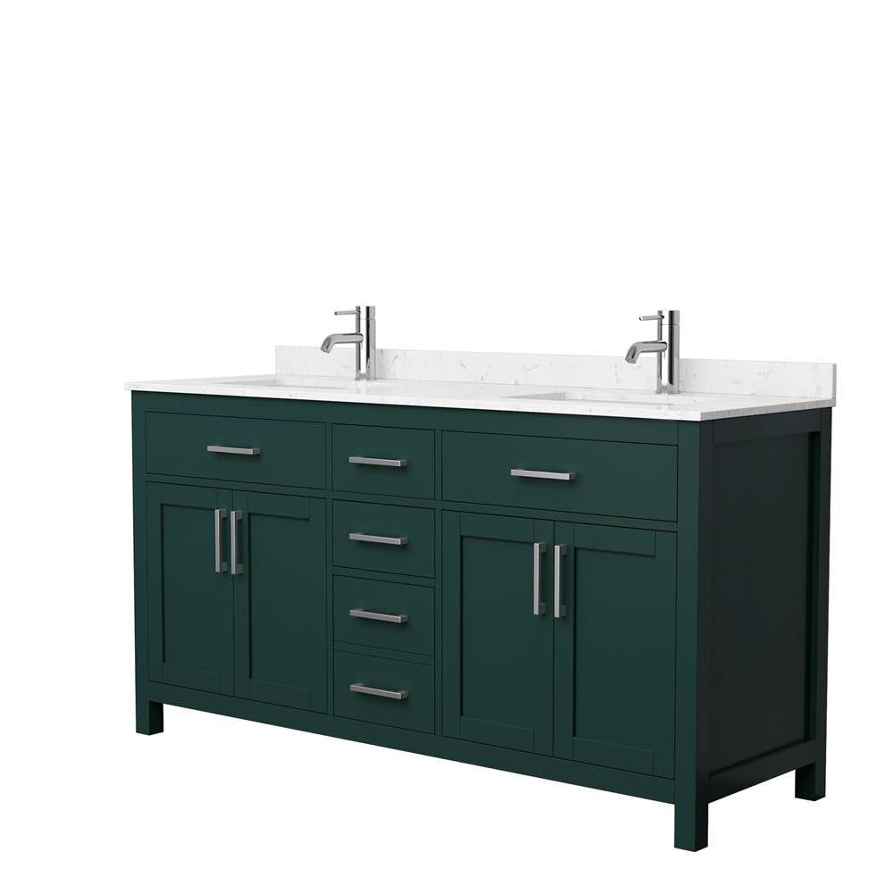 Wyndham Collection - Beckett 66 Inch Double Bathroom Vanity in Green, Carrara Cultured Marble Countertop, Undermount Square Sinks, Brushed Nickel Trim