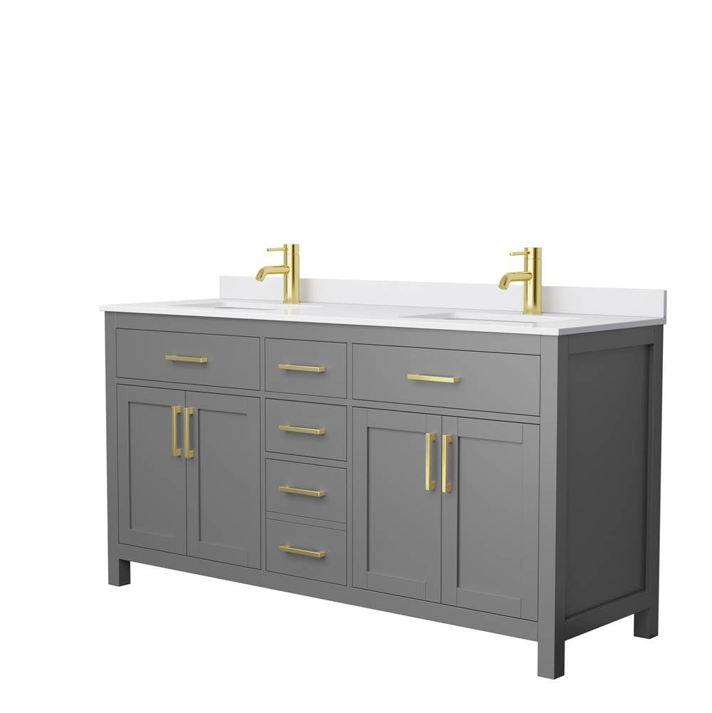 Wyndham Collection - Beckett 66 Inch Double Bathroom Vanity in Dark Gray, White Cultured Marble Countertop, Undermount Square Sinks, Brushed Gold Trim