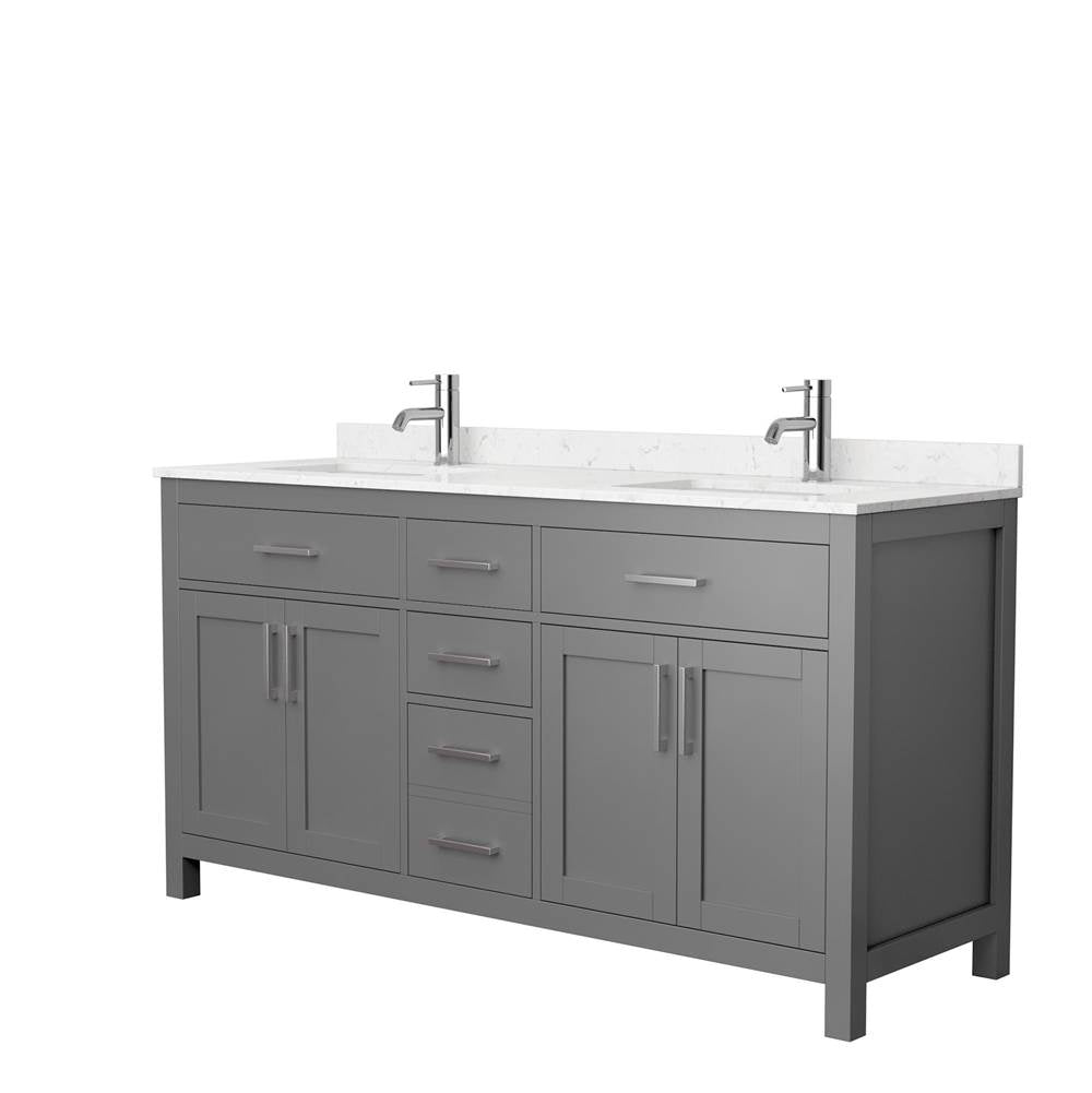 Wyndham Collection - Beckett 66 Inch Double Bathroom Vanity in Dark Gray, Carrara Cultured Marble Countertop, Undermount Square Sinks, No Mirror