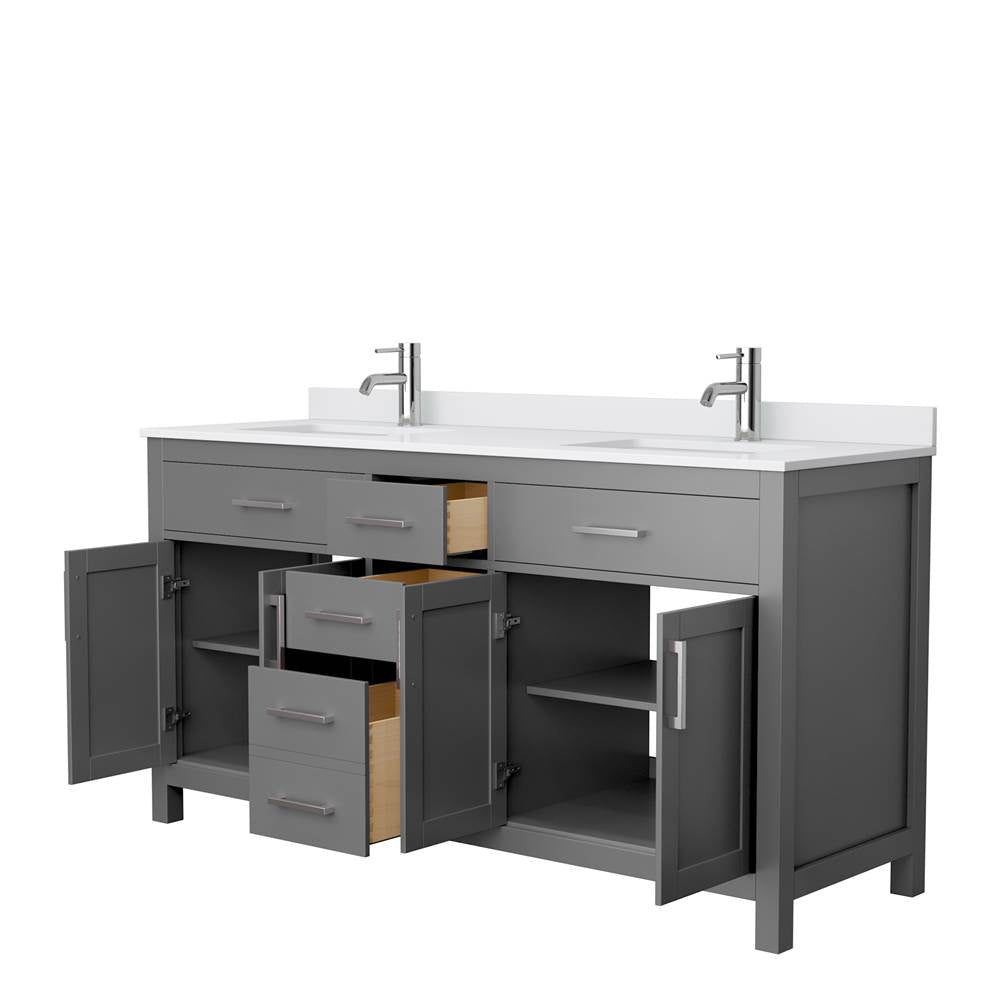 Beckett 66 Inch Double Bathroom Vanity in Dark Gray, White Cultured Marble Countertop, Undermount Square Sinks, No Mirror