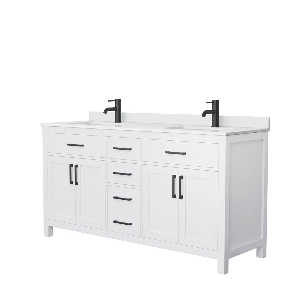 Wyndham Collection - Beckett 66 Inch Double Bathroom Vanity in White, White Cultured Marble Countertop, Undermount Square Sinks, Matte Black Trim