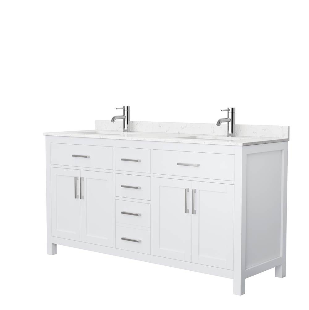 Wyndham Collection - Beckett 66 Inch Double Bathroom Vanity in White, Carrara Cultured Marble Countertop, Undermount Square Sinks, No Mirror