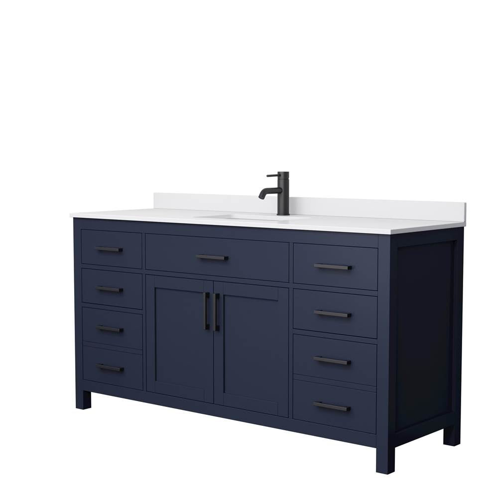 Wyndham Collection - Beckett 66 Inch Single Bathroom Vanity in Dark Blue, White Cultured Marble Countertop, Undermount Square Sink, Matte Black Trim