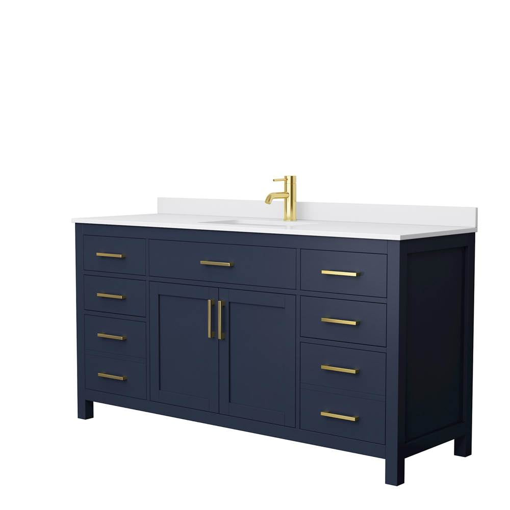 Wyndham Collection - Beckett 66 Inch Single Bathroom Vanity in Dark Blue, White Cultured Marble Countertop, Undermount Square Sink, No Mirror