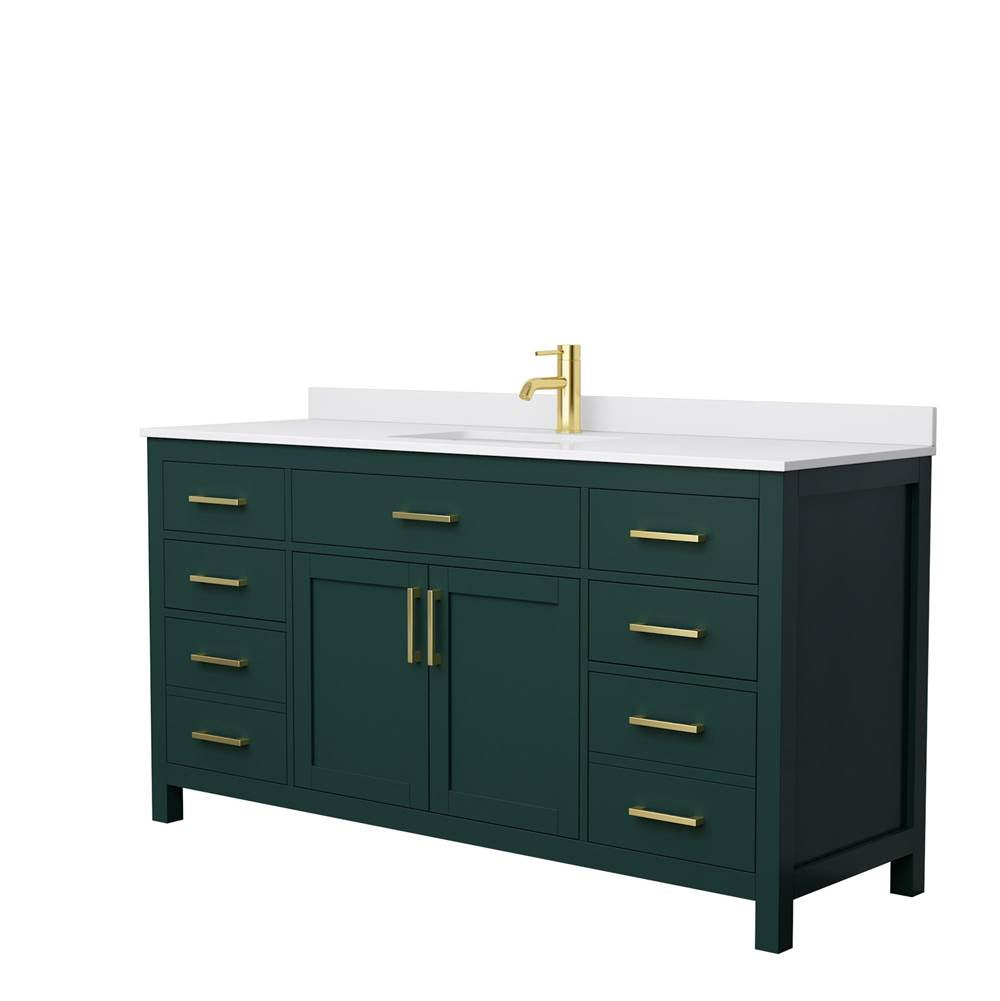 Wyndham Collection - Beckett 66 Inch Single Bathroom Vanity in Green, White Cultured Marble Countertop, Undermount Square Sink, Brushed Gold Trim