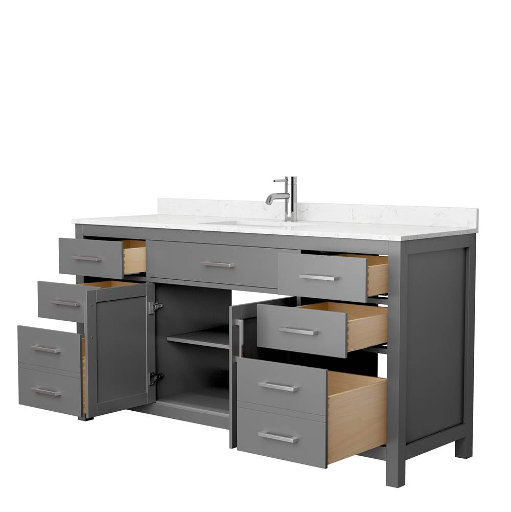 Beckett 66 Inch Single Bathroom Vanity in Dark Gray, Carrara Cultured Marble Countertop, Undermount Square Sink, No Mirror