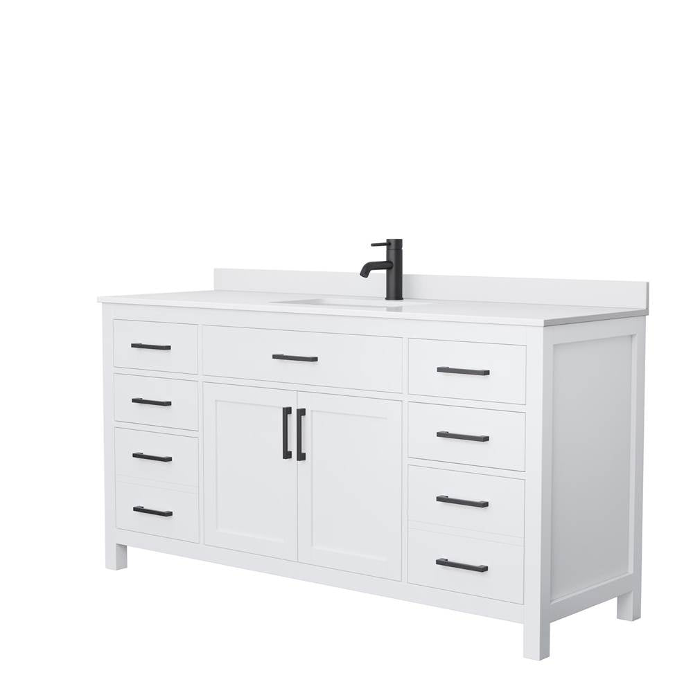 Wyndham Collection - Beckett 66 Inch Single Bathroom Vanity in White, White Cultured Marble Countertop, Undermount Square Sink, Matte Black Trim