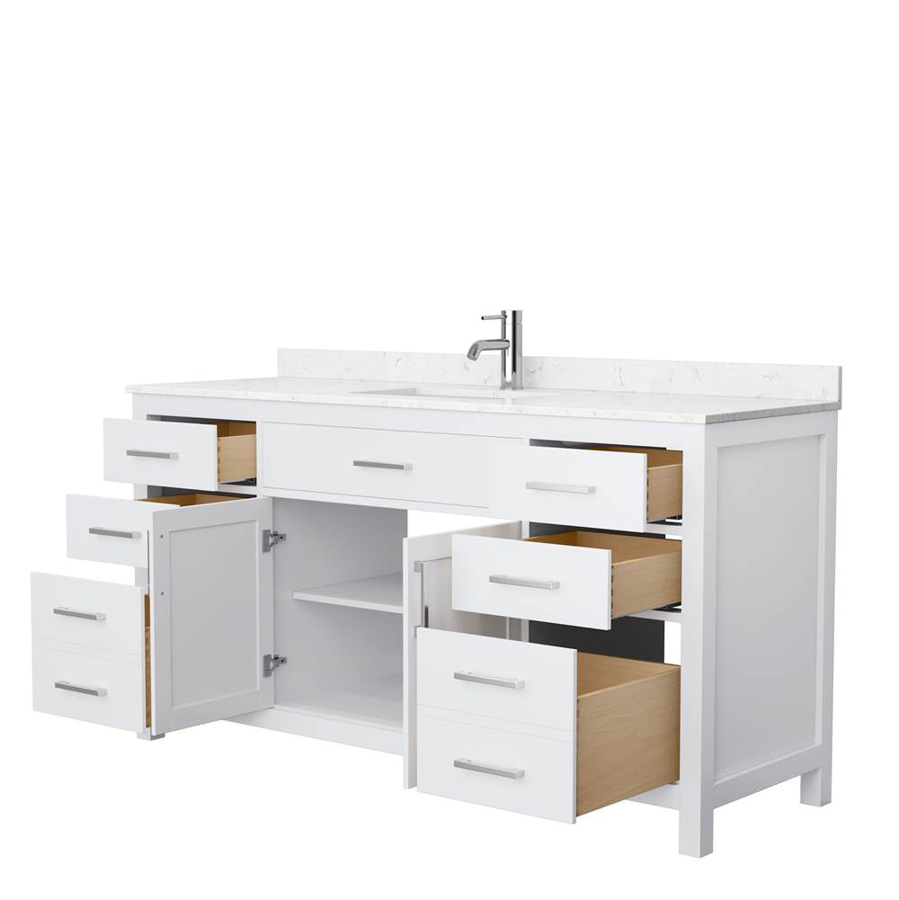 Beckett 66 Inch Single Bathroom Vanity in White, Carrara Cultured Marble Countertop, Undermount Square Sink, No Mirror