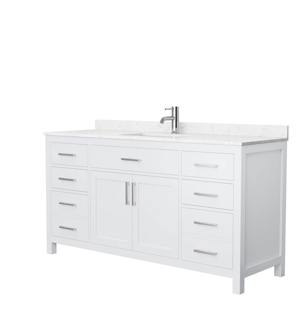 Wyndham Collection - Beckett 66 Inch Single Bathroom Vanity in White, Carrara Cultured Marble Countertop, Undermount Square Sink, No Mirror