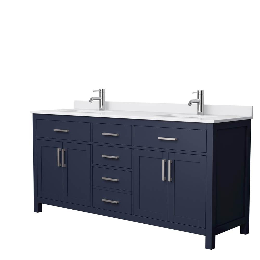 Wyndham Collection - Beckett 72 Inch Double Bathroom Vanity in Dark Blue, White Cultured Marble Countertop, Undermount Square Sinks, Brushed Nickel Trim
