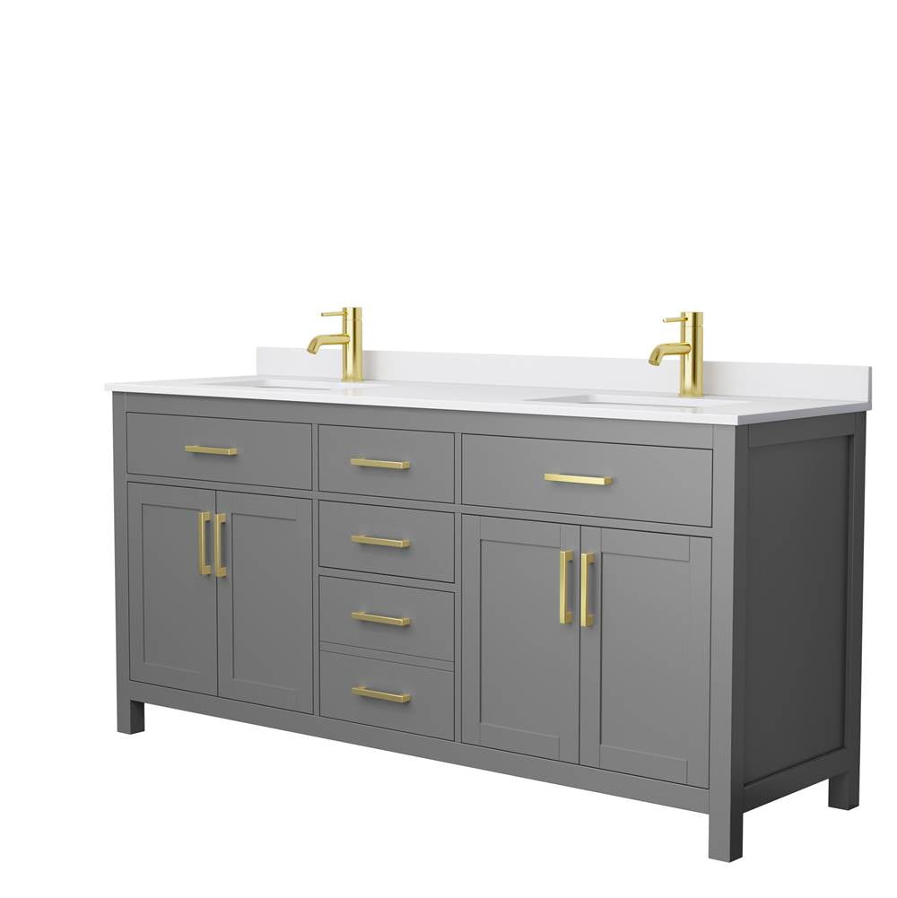 Wyndham Collection - Beckett 72 Inch Double Bathroom Vanity in Dark Gray, White Cultured Marble Countertop, Undermount Square Sinks, Brushed Gold Trim