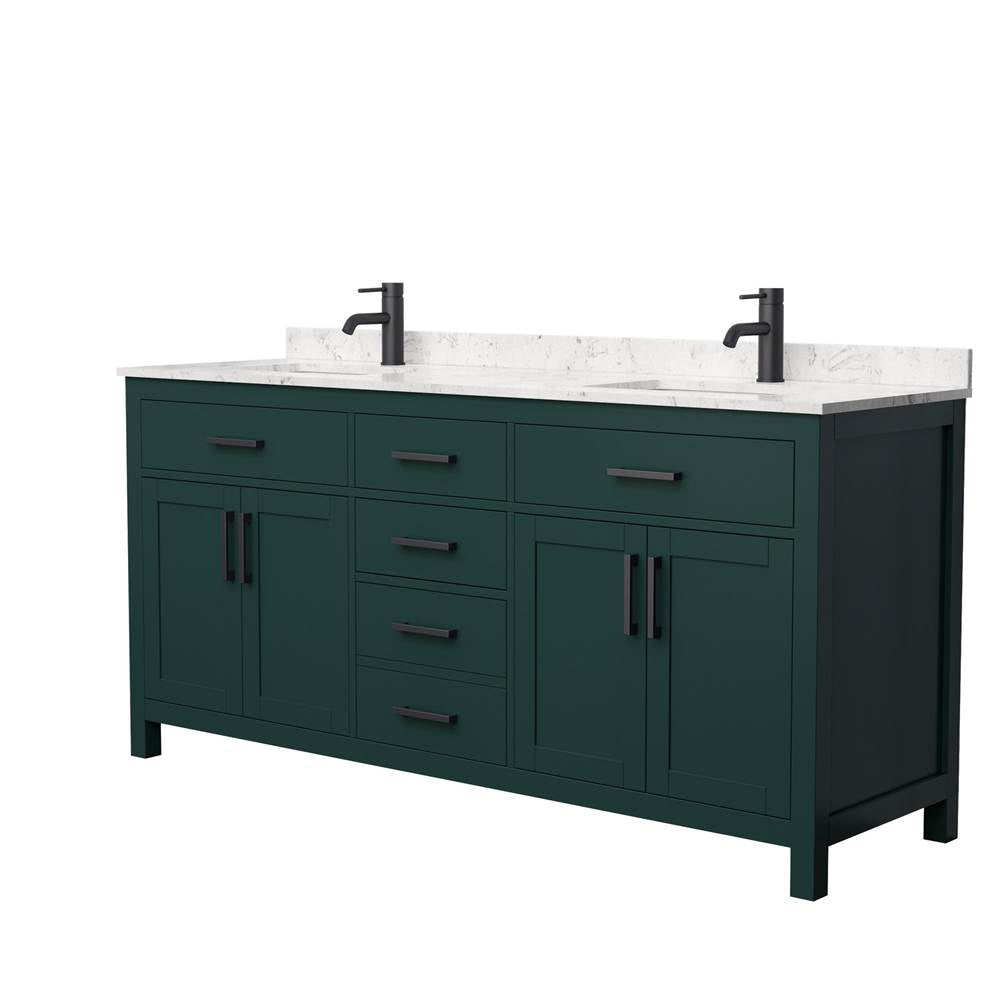 Wyndham Collection - Beckett 72 Inch Double Bathroom Vanity in Green, Carrara Cultured Marble Countertop, Undermount Square Sinks, Matte Black Trim