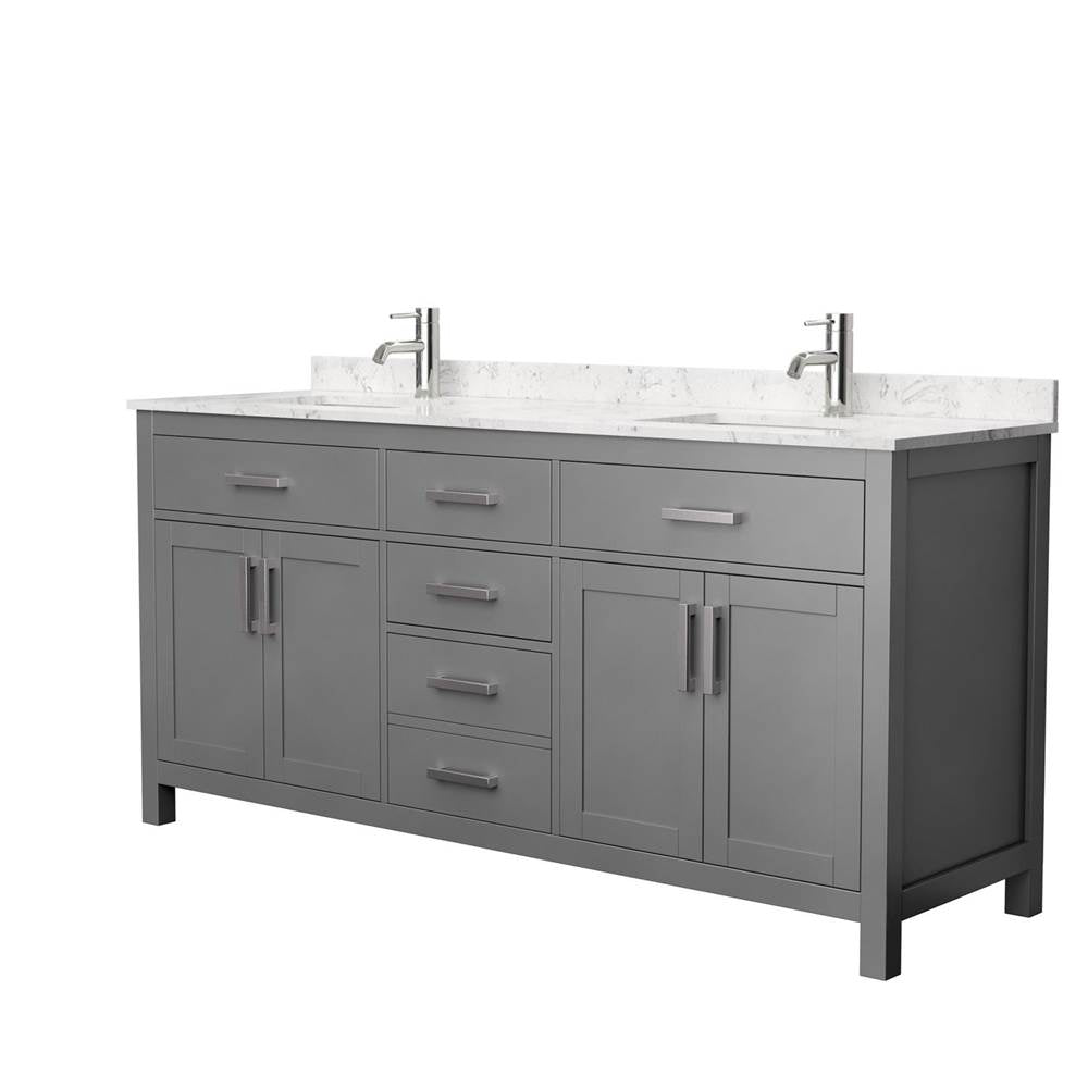 Wyndham Collection - Beckett 72 Inch Double Bathroom Vanity in Dark Gray, Carrara Cultured Marble Countertop, Undermount Square Sinks, No Mirror - Dark Gray