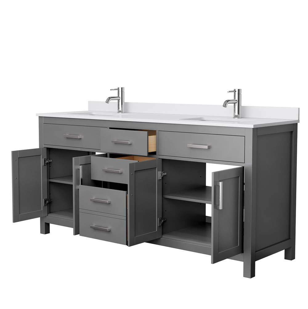 Beckett 72 Inch Double Bathroom Vanity in Dark Gray, White Cultured Marble Countertop, Undermount Square Sinks, No Mirror
