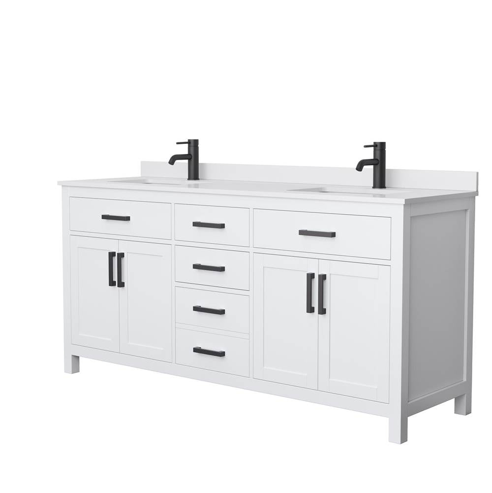 Wyndham Collection - Beckett 72 Inch Double Bathroom Vanity in White, White Cultured Marble Countertop, Undermount Square Sinks, Matte Black Trim